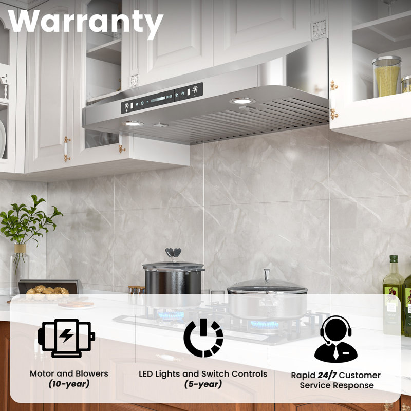 VEVOR Under Cabinet Range Hood 30 Inch Kitchen Vent Hood 900CFM Dual Motors Stainless Steel Stove Hood with Gesture and Touch Control LED Light and 4-Speed Exhaust Fan in the Undercabinet Range