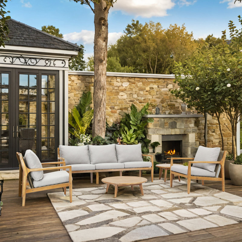 Thane 5 - Piece Acacia Wood Patio Outdoor Conversation Set With Cushions