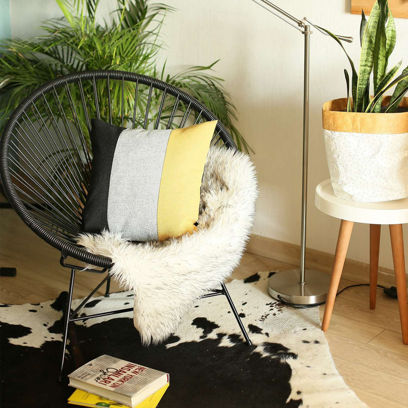 Boho-Chic Black Yellow Gray Jacquard Pillow Cover