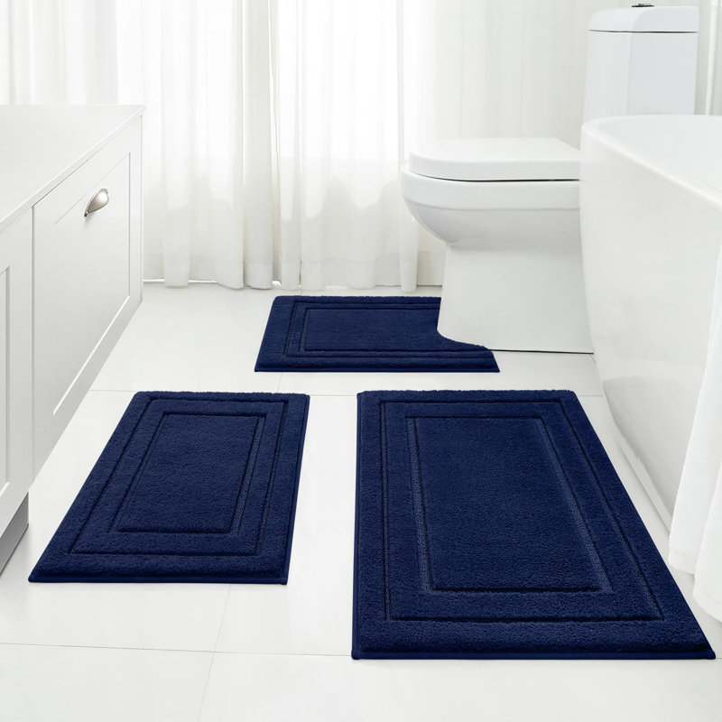 Carnlougherin Microfiber / Microsuede Non-Slip Bath Rug, Navy Blue