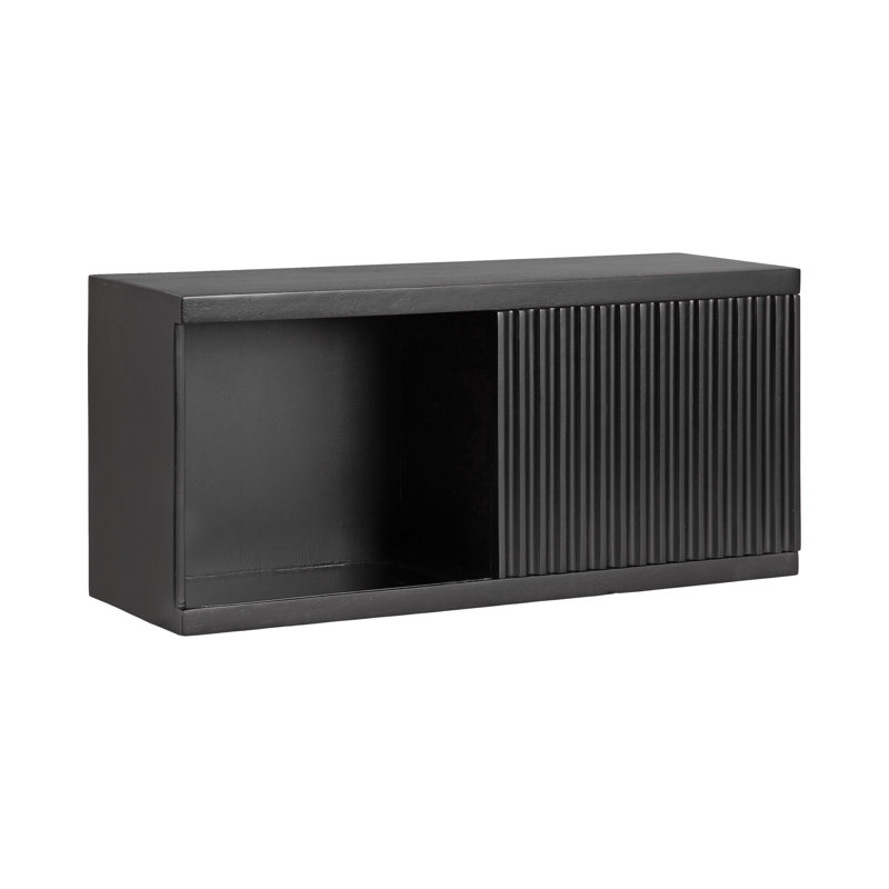 Wooden Wall Cabinet with Sliding Door, Satin Black