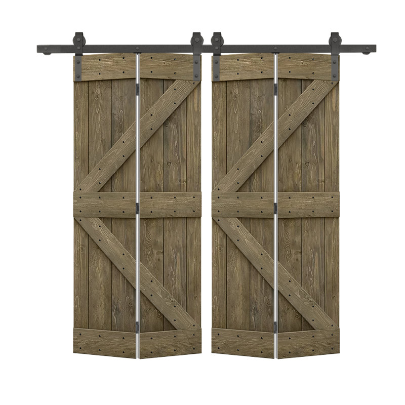 84'' Solid Wood Barn Doors Barn Door, 64 po x 84 po, Tonneau vieilli