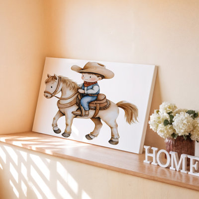 Mignon garçon de cow-boy chevauchant un cheval, chambre d'enfant, impression sur toile pour salon, chambre à coucher, bureau, couloir, vestibule, galerie murale et décoration intérieure moderne