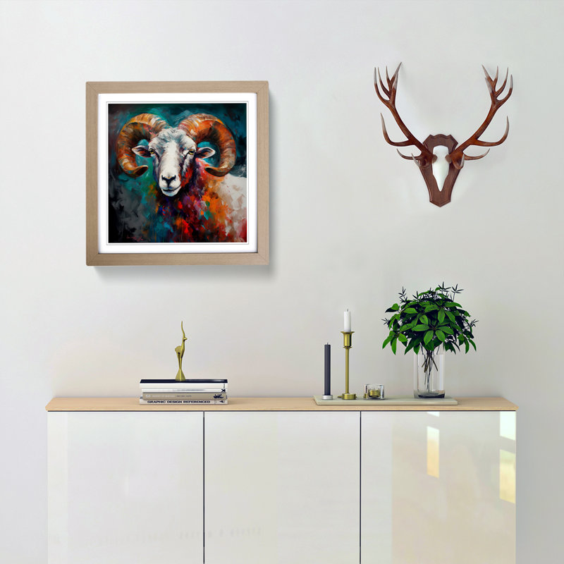 Ram Sheep Palette Knife - Framed Print, Oak
