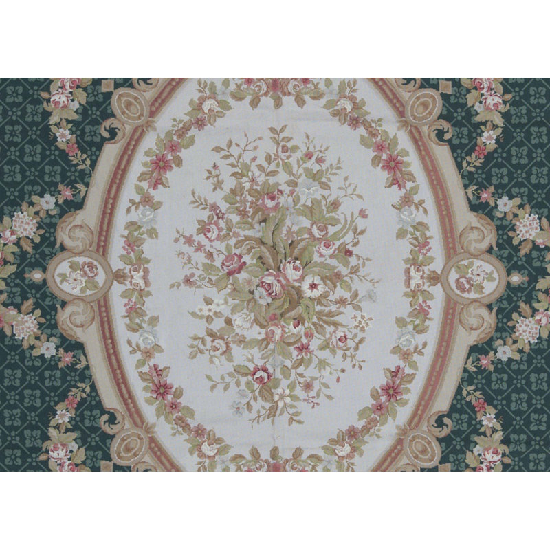 Tapis vert et doré de haute qualité noué à la main