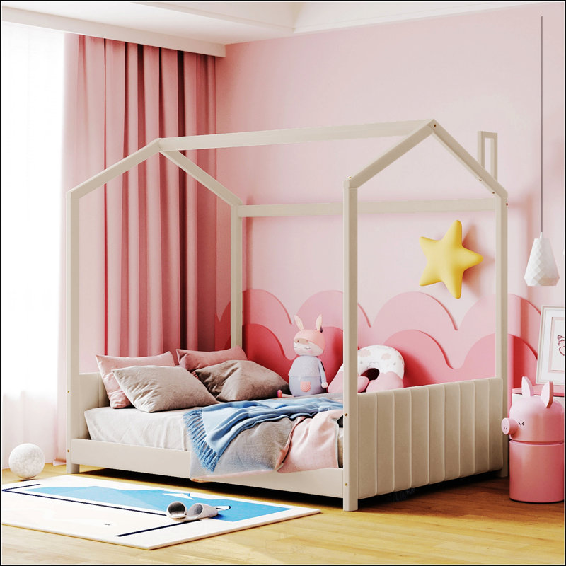 Lit double en velours, Double, Beige