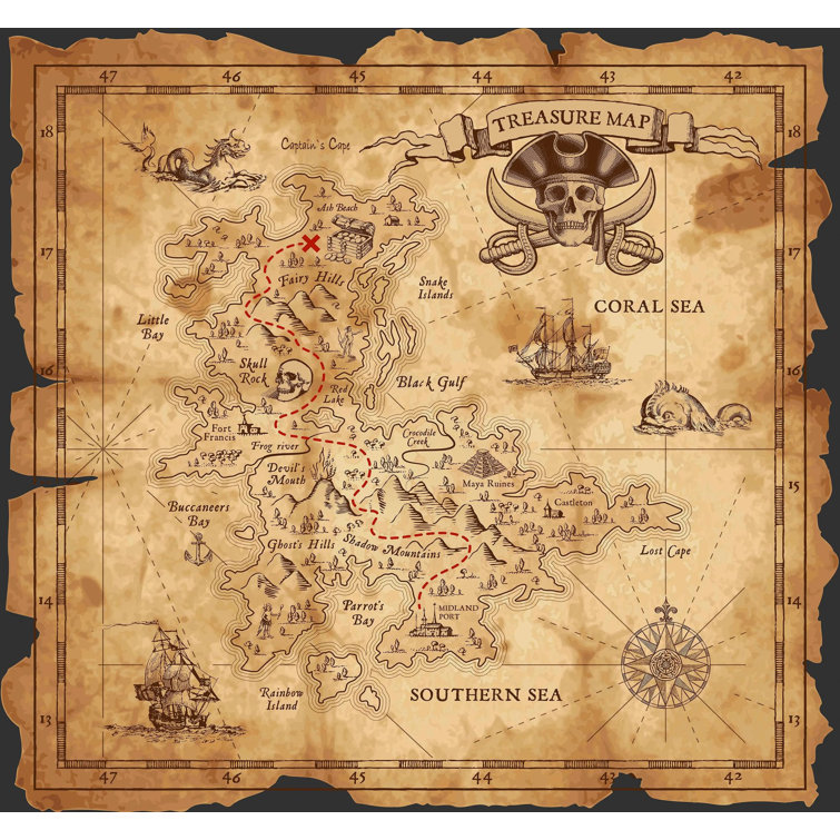 Art For the Home Treasure Map Natural Print To Order Fixed Size 2.8m x 3m Mural