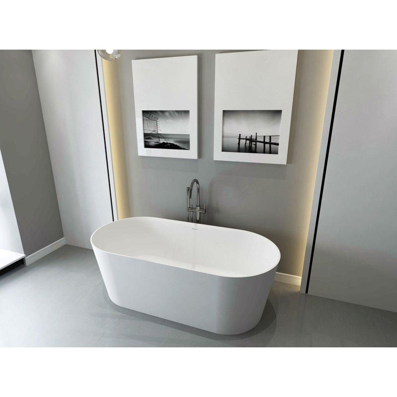 Freestanding Solid Surface Soaking Bathtub Matte White