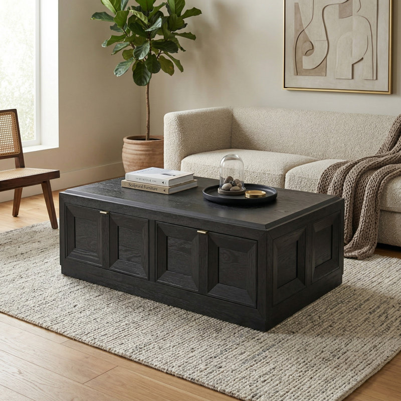 Schell 54"W Coffee Table with Storage Drawers, Black