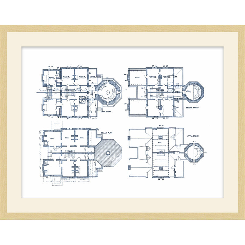 Blueprint Of Lighthouse 1 Print by Studio L57 Nouvelle, 15.48" H x 18.48" W