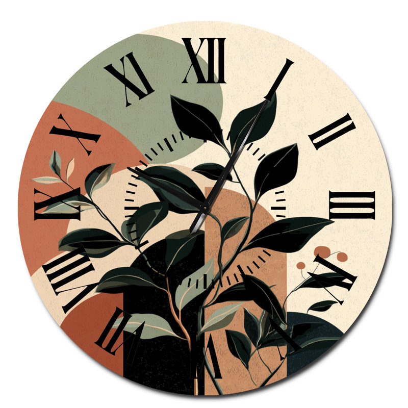 Horloge murale botanique noire en métal, Surdimensionné
