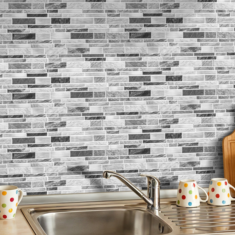 20Pcs Self-Adhesive Wall Tile Stickers with Marble Effect, White/Grey/Black