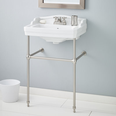 Cheviot Products Essex White Vitreous China Console Bathroom Sink with Brass Legs