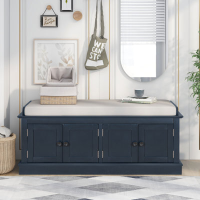 Seam Storage Bench with Adjustable Shelves & Removable Cushion by Lark Manor