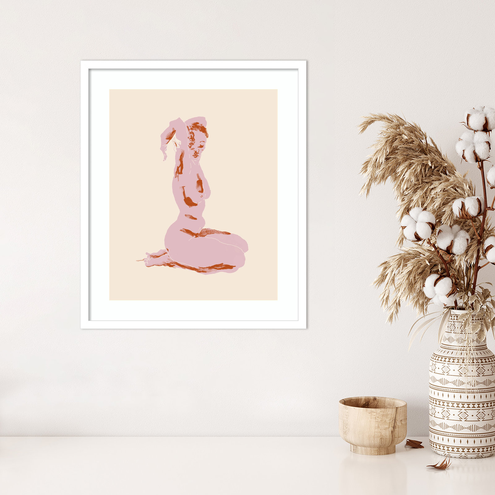Nude With Arms Folded Over Her Head Print, White, 25" H x 21" W