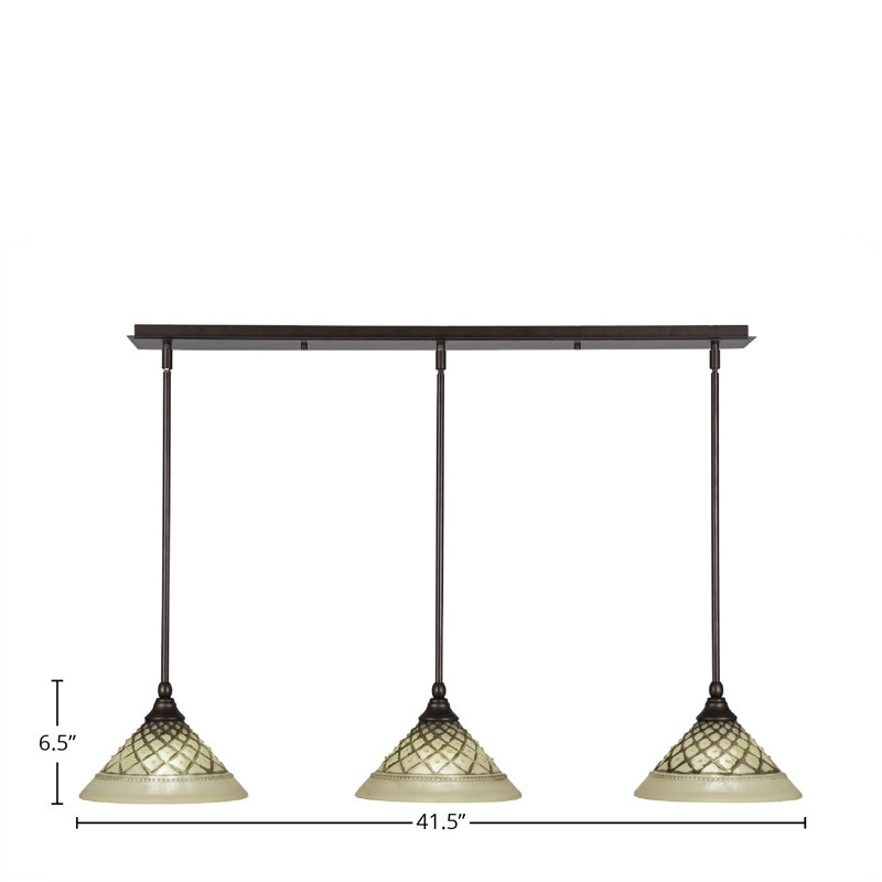 3 Light Stem Hung Linear Pendalier Shown With 10" Chocolate Icing Glass, Bronze