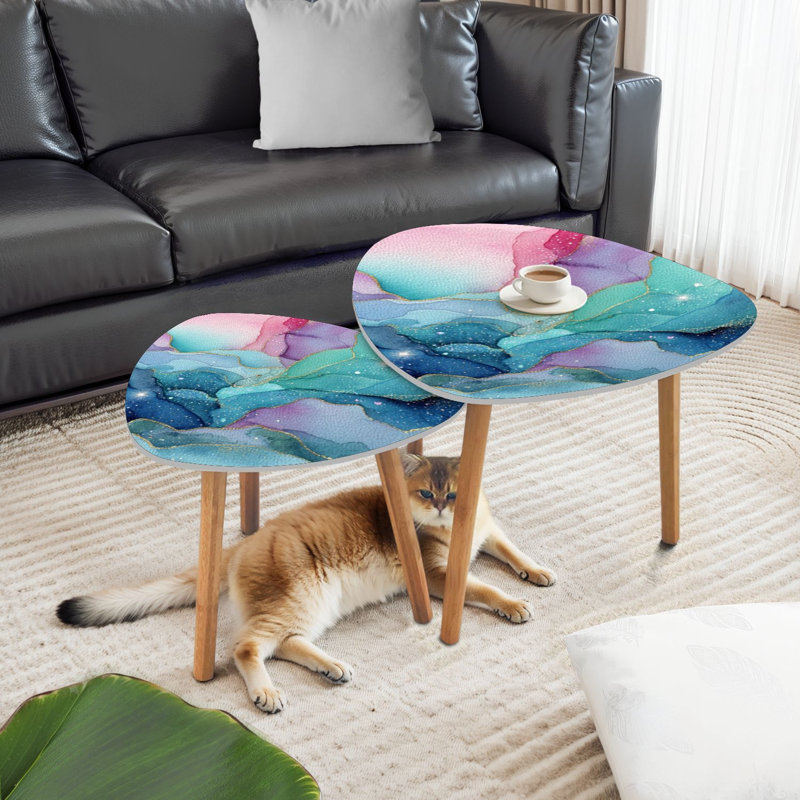 Ensemble de 2 tables basses gigognes Triangle, Pink/Blue/Purple