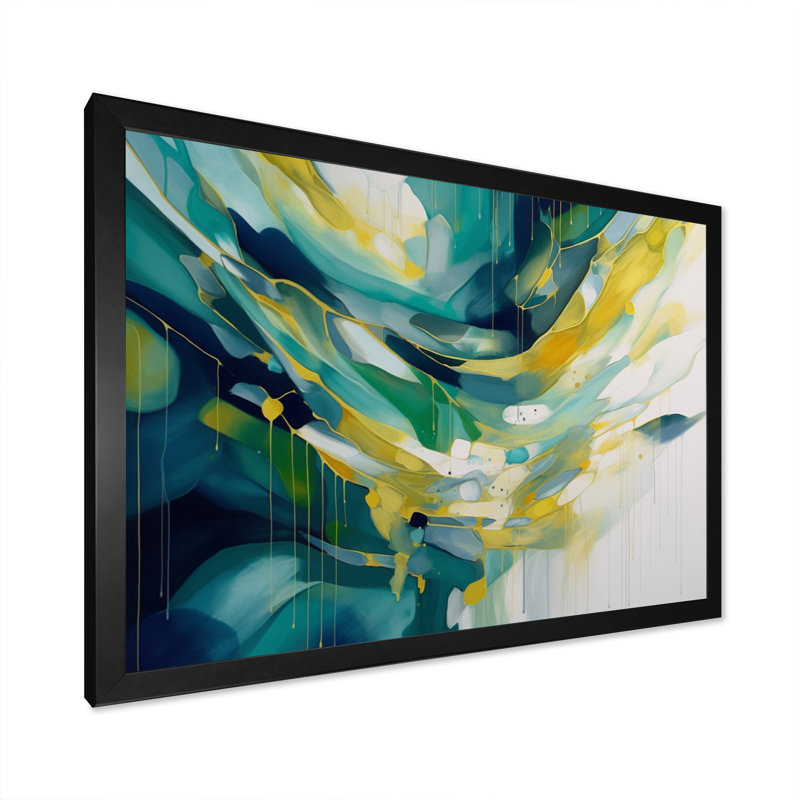 Impression sur toile jaune et turquoise, ordre complexe I - formes abstraites, Cadre simple noir