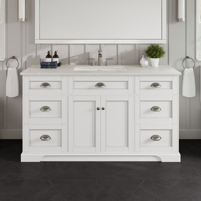 Didomenico 60"W X 22"D Bathroom Vanity With White Carrara Quartz Countertop And Undermount Porcelain Sink