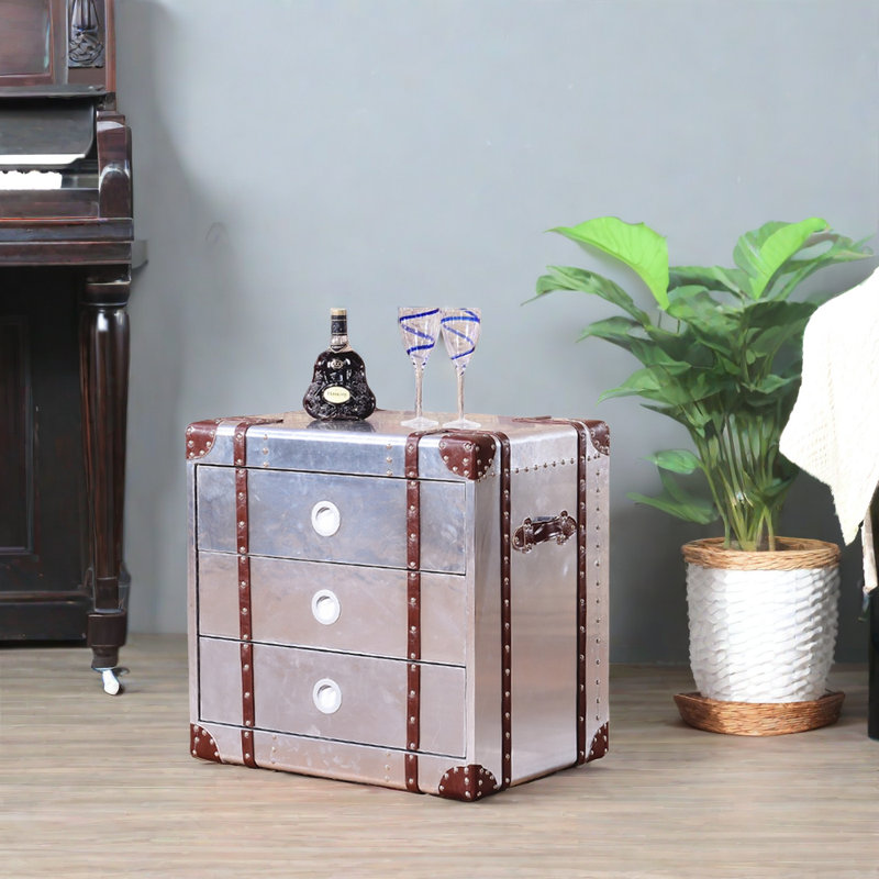 Table d'appoint en aluminium avec sangles en cuir et rivets 23,62 Buffet