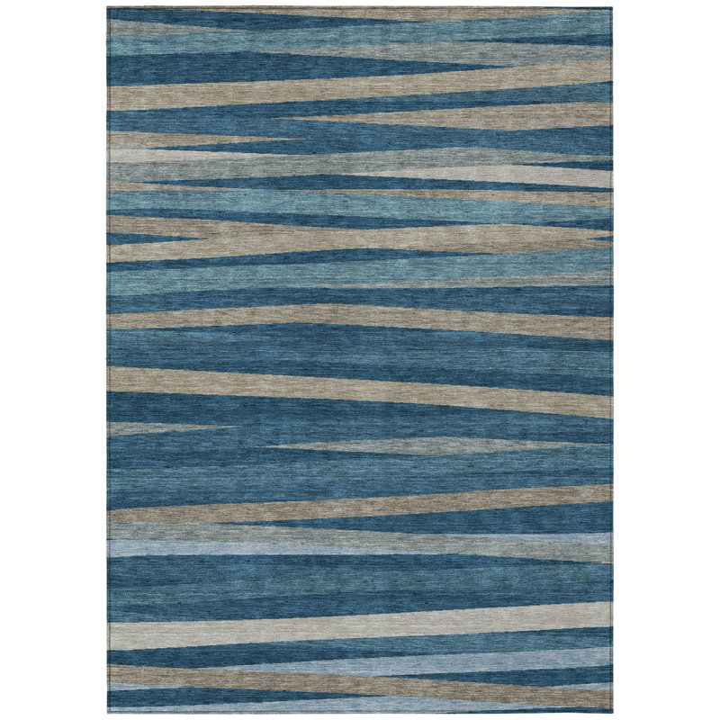 Tapis extérieur lavable rayé bleu et gris 3 pi x 5 pi