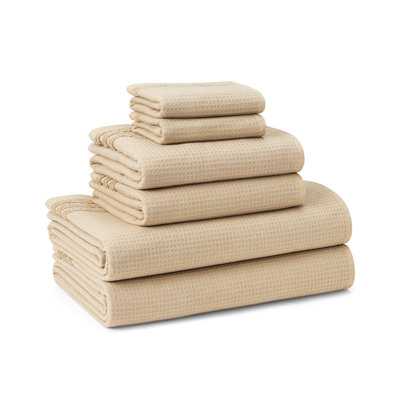TOWN & COUNTRY BASICS 6-Piece Assorted Waffle Woven Terry Stripe Set, 2 Bath, 2 Hand, 2 Wash, 100% Cotton, Quick Dry