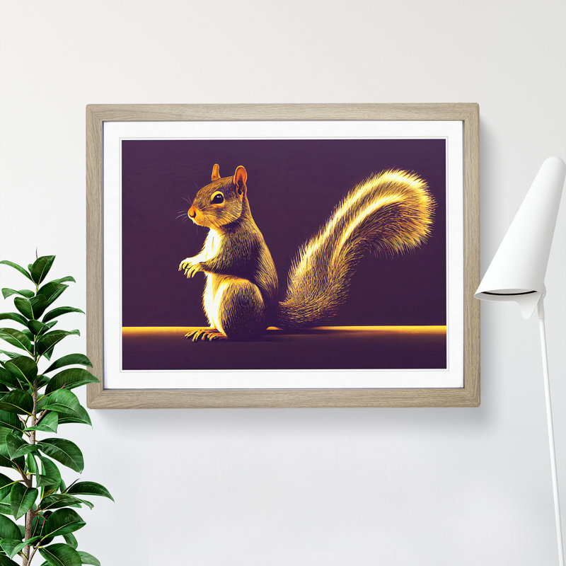 Illuminated Squirrel - Single Picture Frame Print, 46cm H x 64cm W x 2cm D, Oak