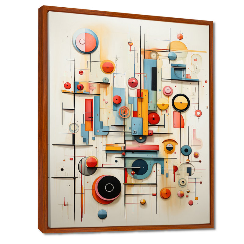 Art géométrique rétro Mid Century, H 20 po x l 12 po x P 1 po, Toile avec cadre flottant brun