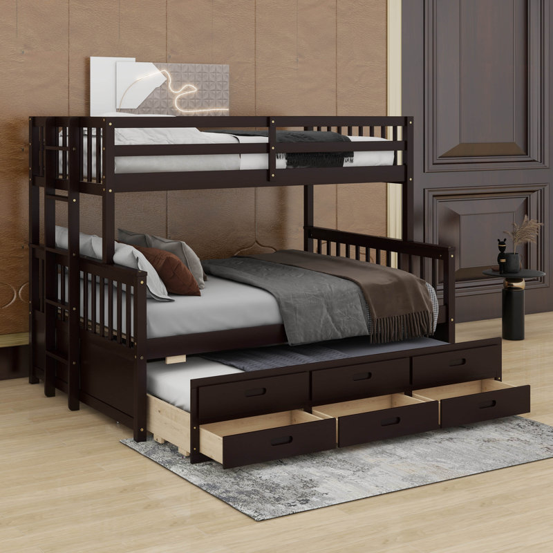 Twin Over Full Bunk Bed With Trundle And Drawers, Espresso