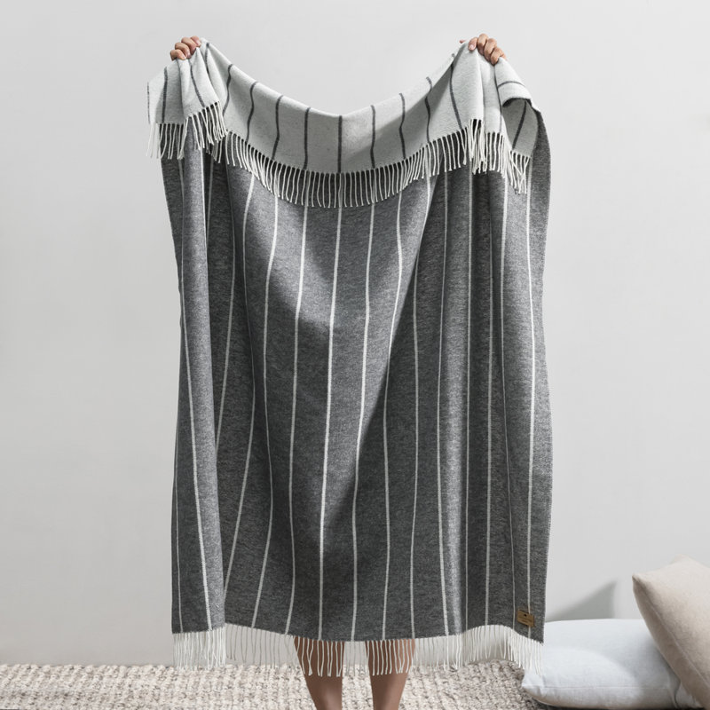 Crystal Blue Fiji Stripe Throw, Dark Gray Striped