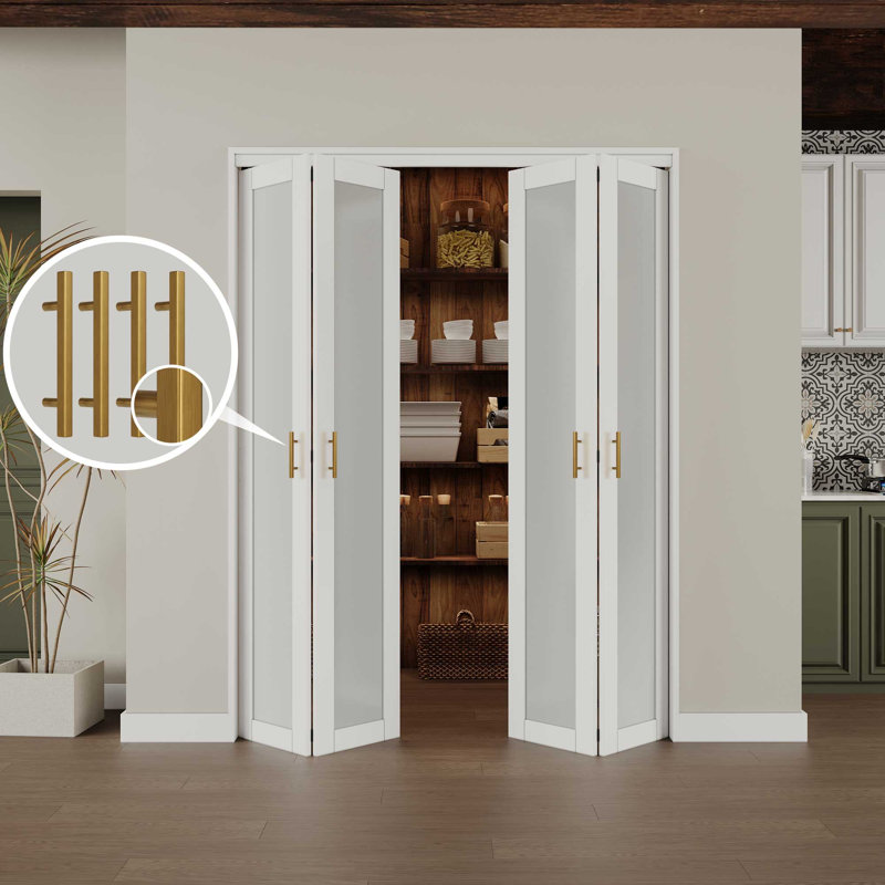 1 porte pliante en verre givré avec trousse de quincaillerie d'installation et poignée en F, 60 po x 80 po
