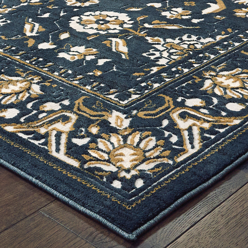 Tapis bleu marine / noir Laurie, Rectangle 3 pi 10 po x 5 pi 5 po
