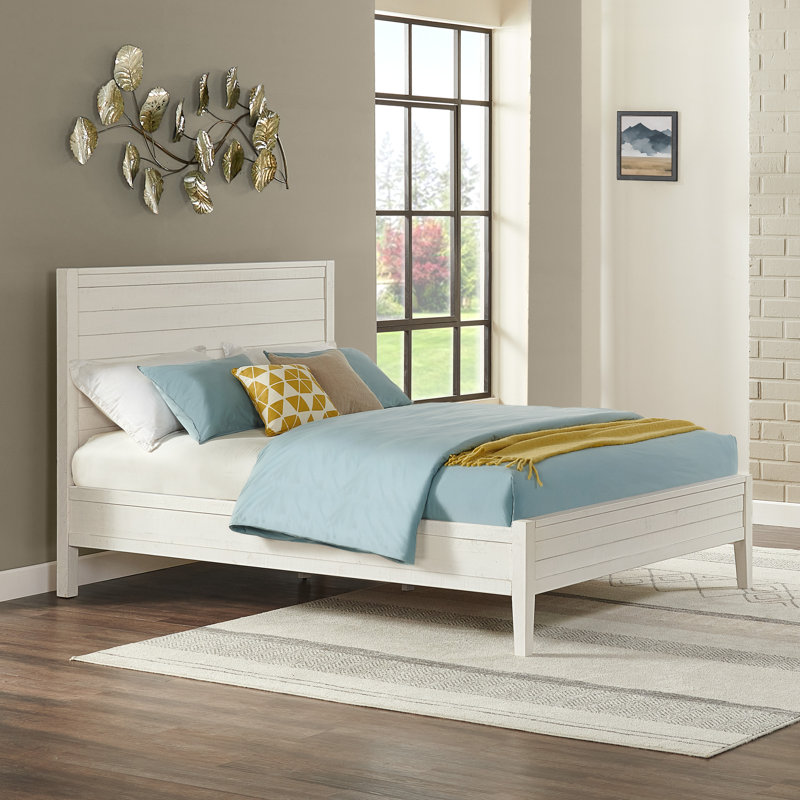 Arden Solid Wood Panel Bed - Queen, White Driftwood, Queen, White
