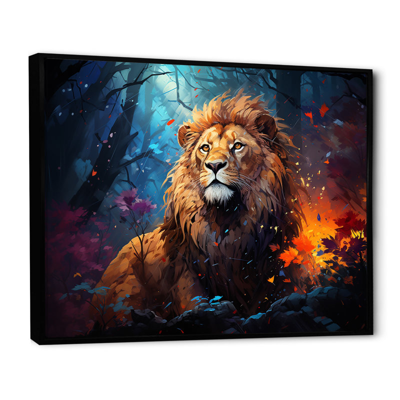 «Lion Vivid Majesty I» sur toile, H 24 po x l 32 po x P 1 po, Cadre flottant noir