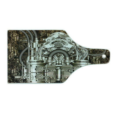 Ambesonne Grey Tempered Glass Cutting Board Bike Engine Cars Photo Grey and Dark Brown