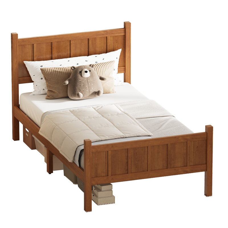 Lit plateforme simple avec tête et pied de lit, lit à panneau plat en grain de bois moderne minimaliste, noyer clair, Noyer