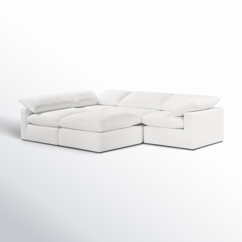 Canapé et méridienne rembourrés 5 pièces Wonardo, Tissu en coton blanc