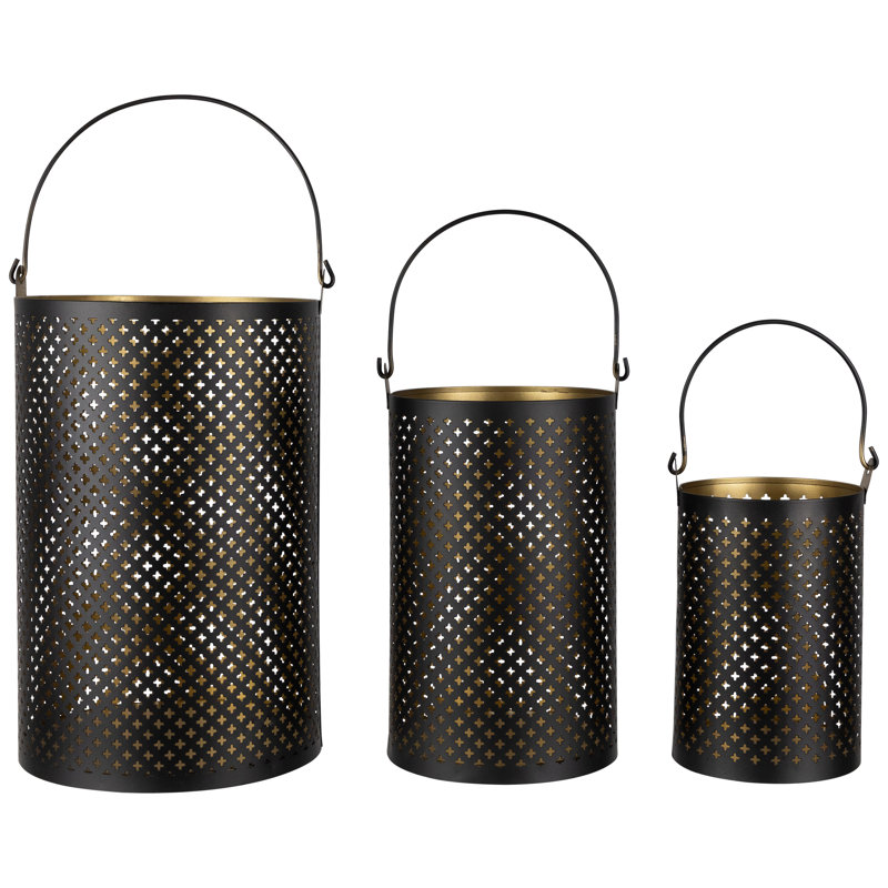Bougeoirs en maille de fer avec poignées - 10 po - Finition dorée - Ensemble de 3, Noir