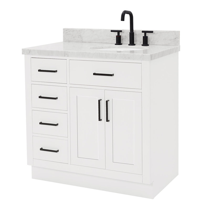 ARIEL HEPBURN 37 IN RIGHT OFFSET RECTANGULAR SINK VANITY 1,5 IN, White, Oval, Right