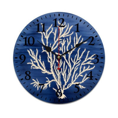 Horloge murale décorative corail blanc profond, 12 x 12 pouces, pour le salon et la décoration nautique