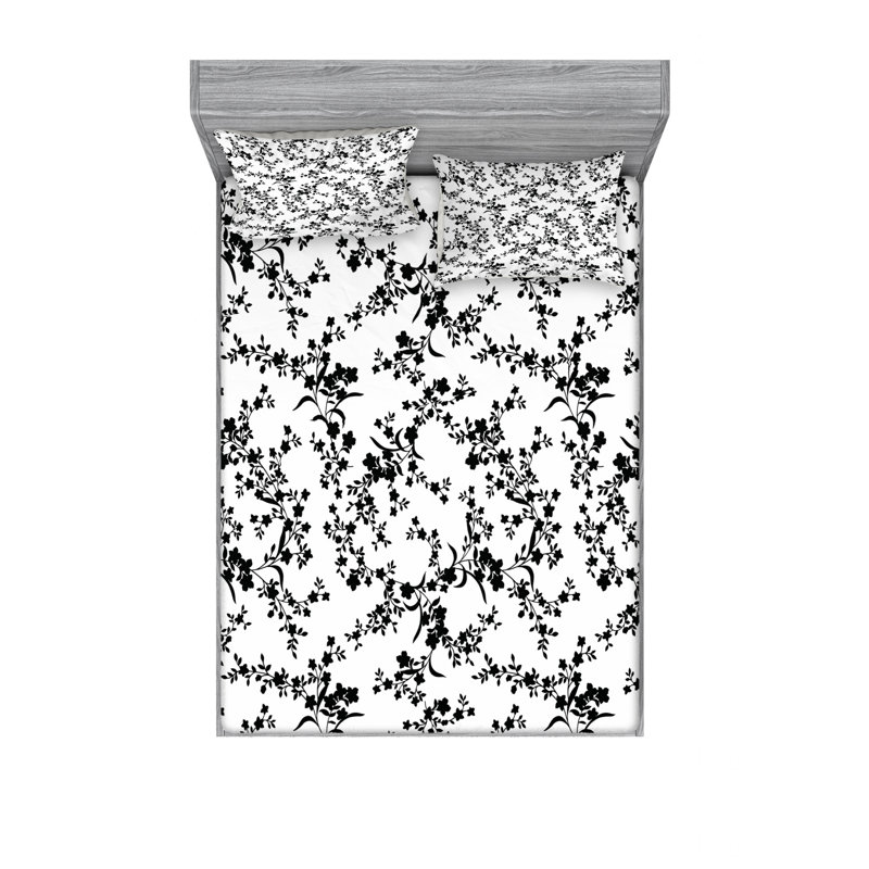 Microfiber Sheet Set, Queen Sheet Set + Fitted Sheet + 2 Pillowcases, Blooms Branches