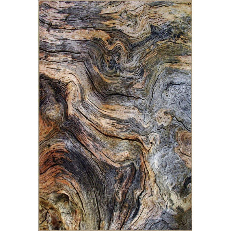 Tapis décoratif brun à motif ondulé lavable Jupiter, Rond 4 pi
