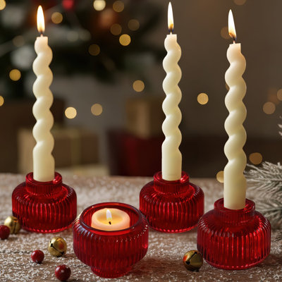 Ensemble de 4 chandeliers cannelés en verre rouge cannelés 2 en 1 (ensemble de 4) | 47CC0D1D00D04A82BCA4DDC86973E38C