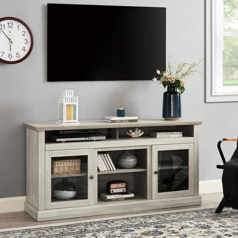 Meuble télé jusqu'à 65 po, gris pierre avec rangement résistant, l 60 po x P 15,52 po x H 29 po, support moderne pour téléviseur de 65 po, gris