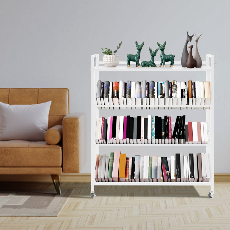 4-Tier Large Capacity Bookshelf With Wheels, White
