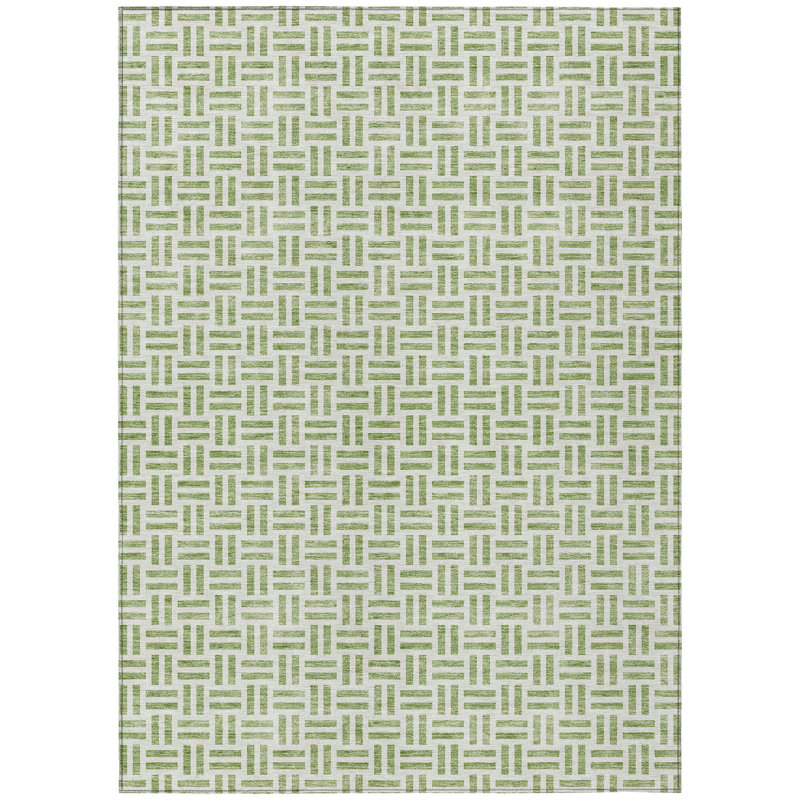 Tapis intérieur / extérieur géométrique lavable 5 pi x 8 pi sauge et ivoire