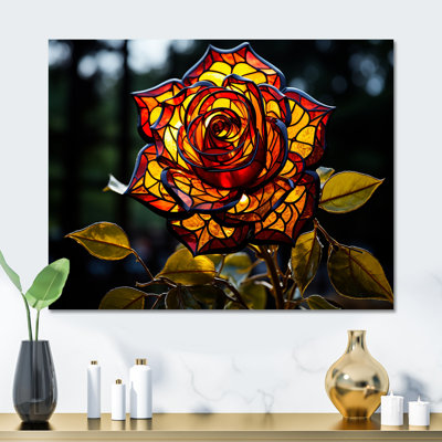 Éclat floral jaune et rouge - art mural géométrique en métal MT137487
