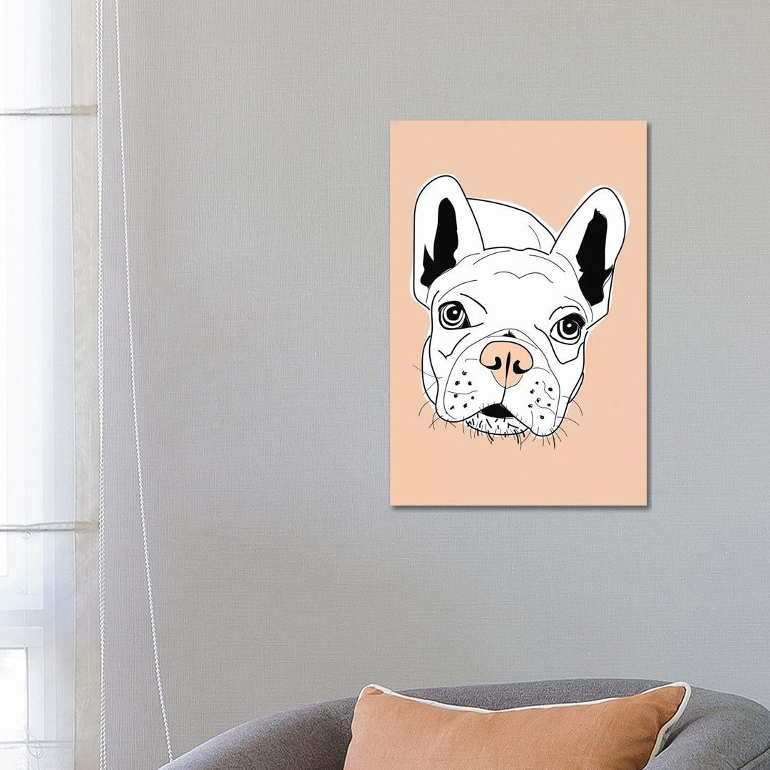 Frenchie Face Pink von Sketch And Paws - Gallery-Wrapped Canvas Giclée on Canvas