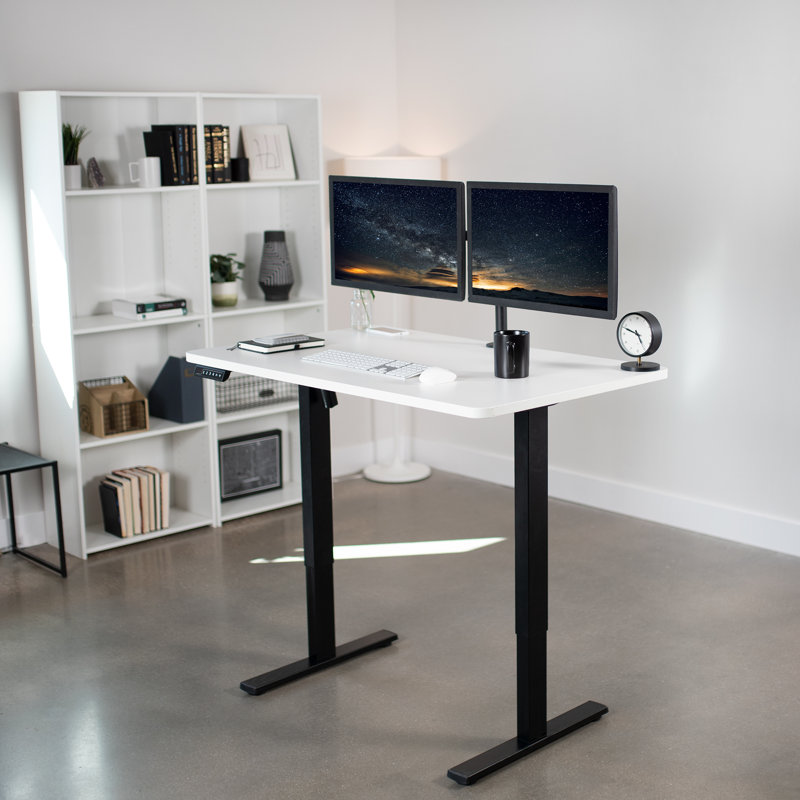 Black and White Adjustable Height Electric Standing Desk with Particle Board Top