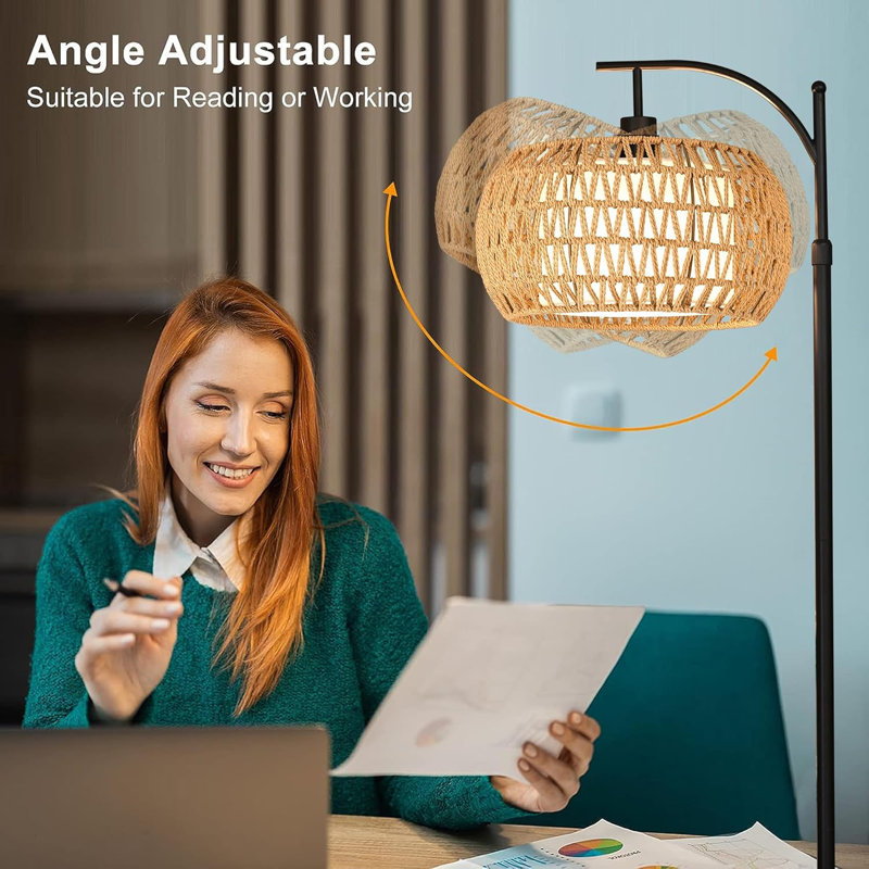 Lampe sur pied en rotin Boho avec télécommande et DEL à changement de couleur haute pour le salon, la chambre à coucher